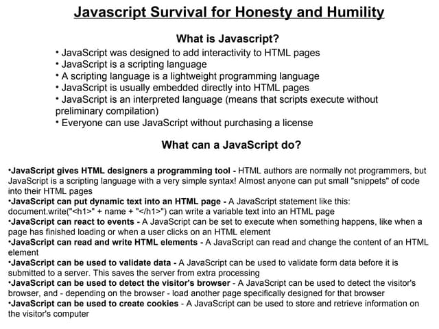 Javascript survival for CSBN Sophomores