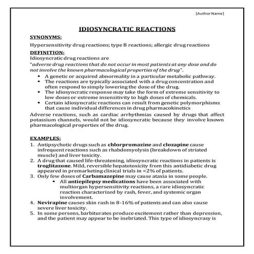 IDIOSYNCRATIC REACTIONS (pharmacology)