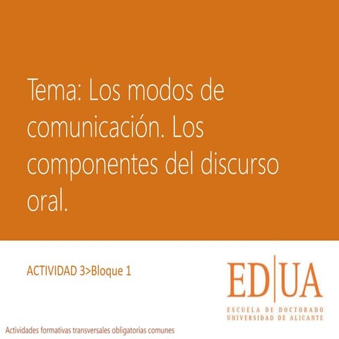 Los modos de comunicación. Los componentes del discurso oral. 
