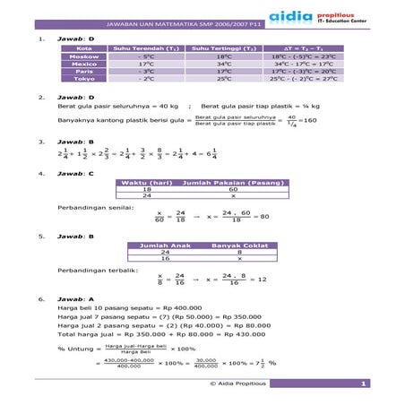 Jawab UAN MAT SMP 2006/2007 P11