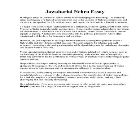 Jawaharlal Nehru Essay. An Essay on Jawaharlal Nehru/1000Words - Education and Career