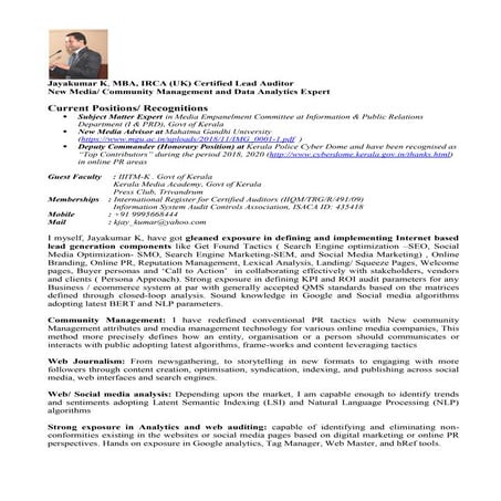 Jayakumar K, Digital Marketing, Media Management and Community Management Pro...