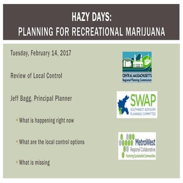 Presentation by Jeff Bagg, Central Massachusetts Regional Planning Commission...