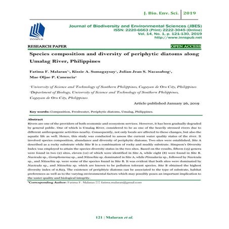 Species composition and diversity of periphytic diatoms along Umalag ...