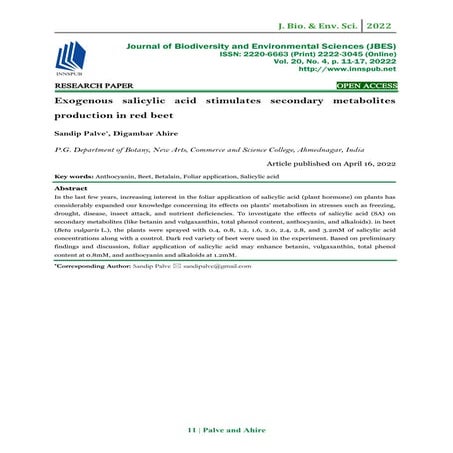 Exogenous salicylic acid stimulates secondary metabolites production in red beet