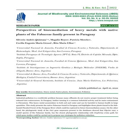 Perspectives of bioremediation of heavy metals with native plants of the Faba...
