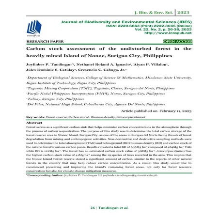 Carbon stock assessment of the undisturbed forest in the heavily mined Island...