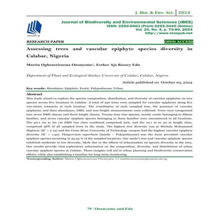 Assessing trees and vascular epiphyte species diversity in Calabar ...