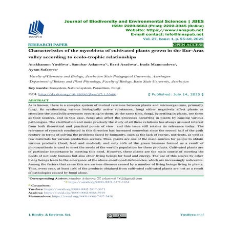 Characteristics of the mycobiota of cultivated plants grown in the Kur-Araz valley according to ecolo-trophic relationships