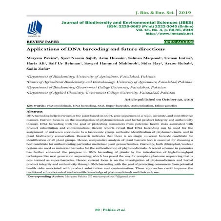 DNA Barcoding and its application in species identification | PPTX