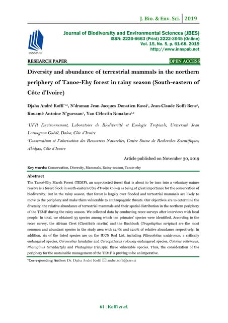  Diversity and abundance of terrestrial mammals in the northern periphery of ...