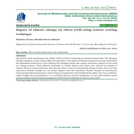 Impact of climate change on wheat yield using remote sensing technique ...