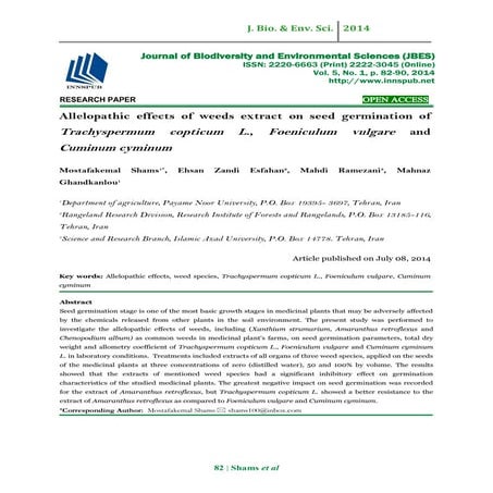 Allelopathic effects of weeds extract on seed germination of Trachyspermum co...