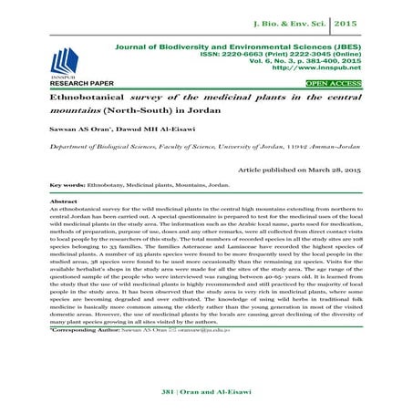 Ethnobotanical survey of the medicinal plants in the central mountains (North...