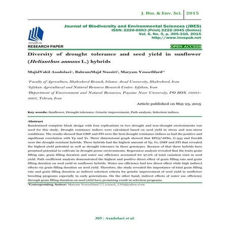 Diversity of drought tolerance and seed yield in sunflower (Helianthus annuus...