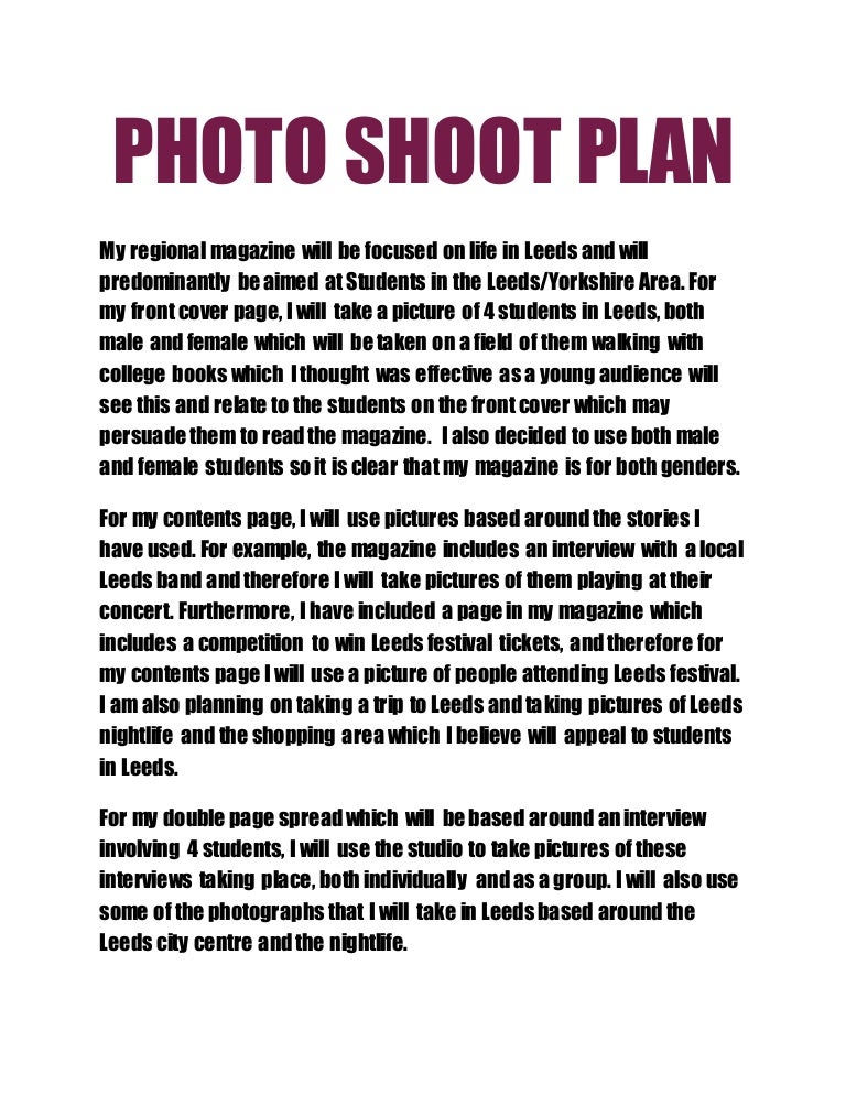 Photo shoot plan