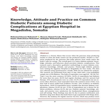 Knowledge, Attitude and Practice on Common Diabetic Patients among Diabetic C...
