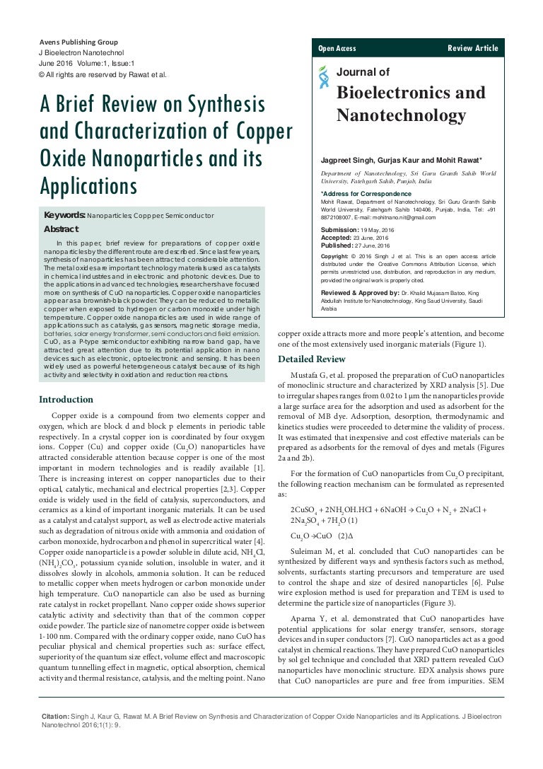 Synthesis and Characterization of Copper Oxide Nanoparticles and its