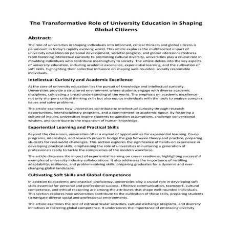 The Transformative Role of University Education in Shaping Global Citizens