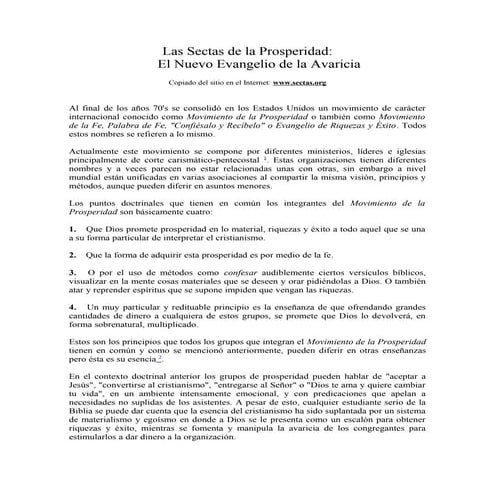 Las sectas de la prosperidad