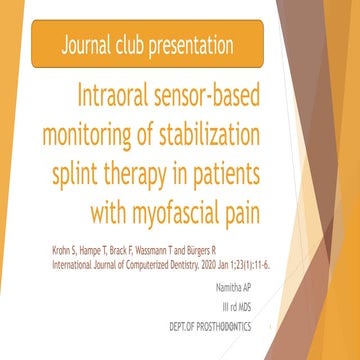 Journal club presentation on muscle stabilisation splints