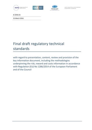 ESMA PRIIPS KID Regulatory Technical Standards (Final draft 31/03/2016)