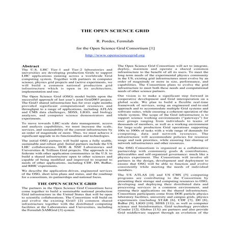 THE OPEN SCIENCE GRID Ruth Pordes