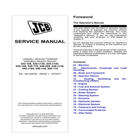 Jcb 540 170 telescopic handler service repair manual from 2902000