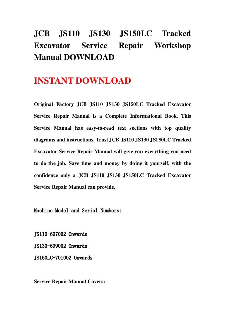 Jcb js110 js130 js150 lc tracked excavator service repair workshop ma…