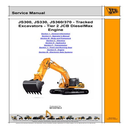 Jcb js300, js330, js360, js370 tracked excavators - tier 2 jcb diesel ...