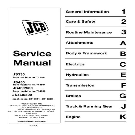 Jcb js330 tracked excavator service repair manual sn712501 onwards | PDF