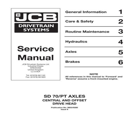 Jcb sd70  pt axles service repair manual