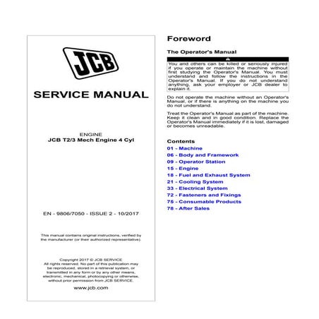 Jcb t2  t3 mech engine 4 cyl service repair manual