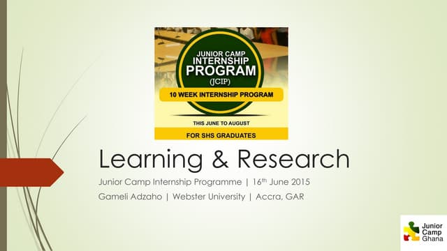 Learning and Research - Junior Camp Internship Programme