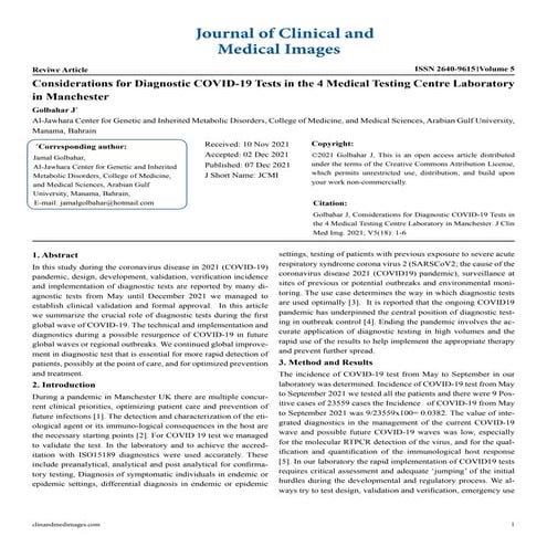 Considerations for Diagnostic COVID-19 Tests in the 4 Medical Testing Centre ...
