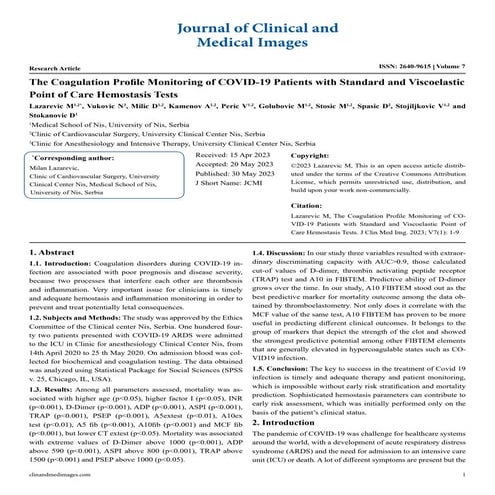 The Coagulation Profile Monitoring of COVID-19 Patients with Standard ...
