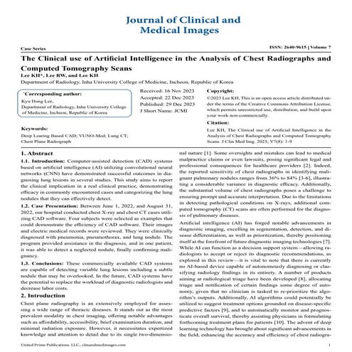The Clinical use of Artificial Intelligence in the Analysis of Chest Radiogra...