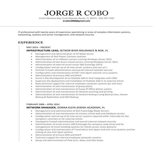 Jorge R Cobo Resume