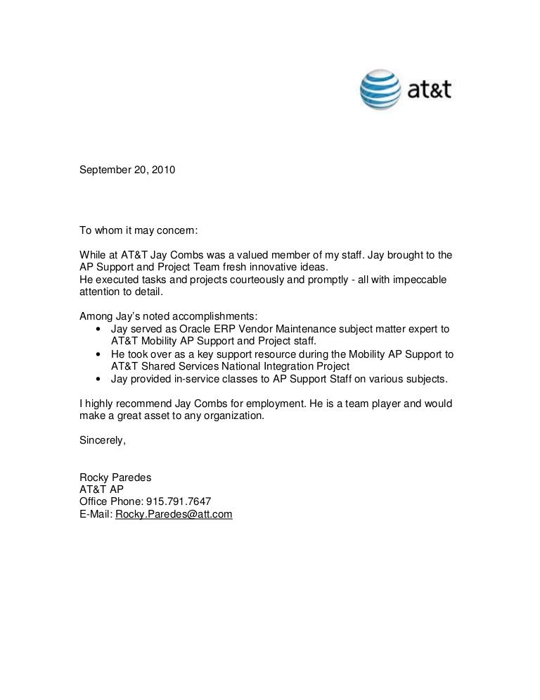 j combs att recommendation letter letter of recommendation for vendor