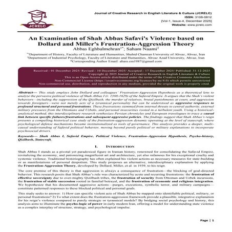 An Examination of Shah Abbas Safavi's Violence based on Dollard and ...