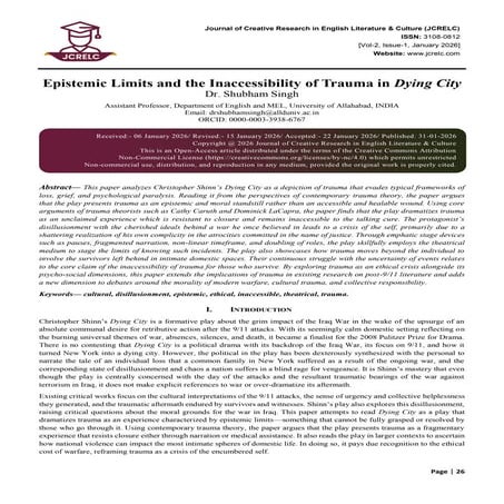 Epistemic Limits and the Inaccessibility of Trauma in Dying City | PDF