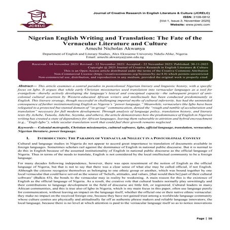 Nigerian English Writing and Translation: The Fate of the Vernacular ...
