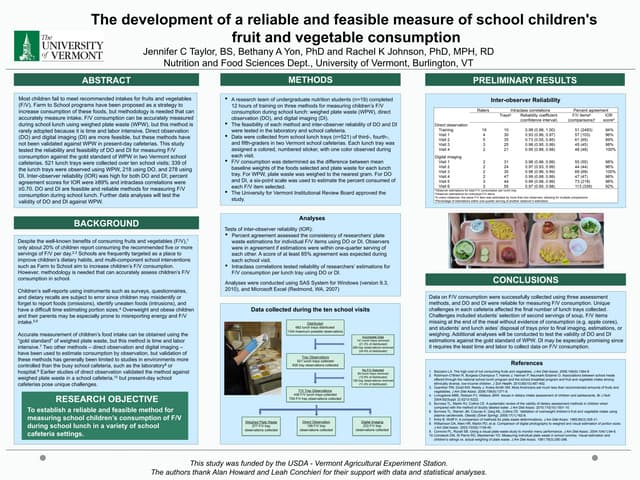 The development of a reliable and feasible measure of school children's fruit and vegetable consumption