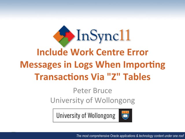 JD Edwards & Peoplesoft 1 _ Peter Bruce _ Include Work Centre error messages ...