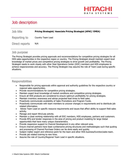Asociate/ Pricing Strategist (APAC/ EMEA)