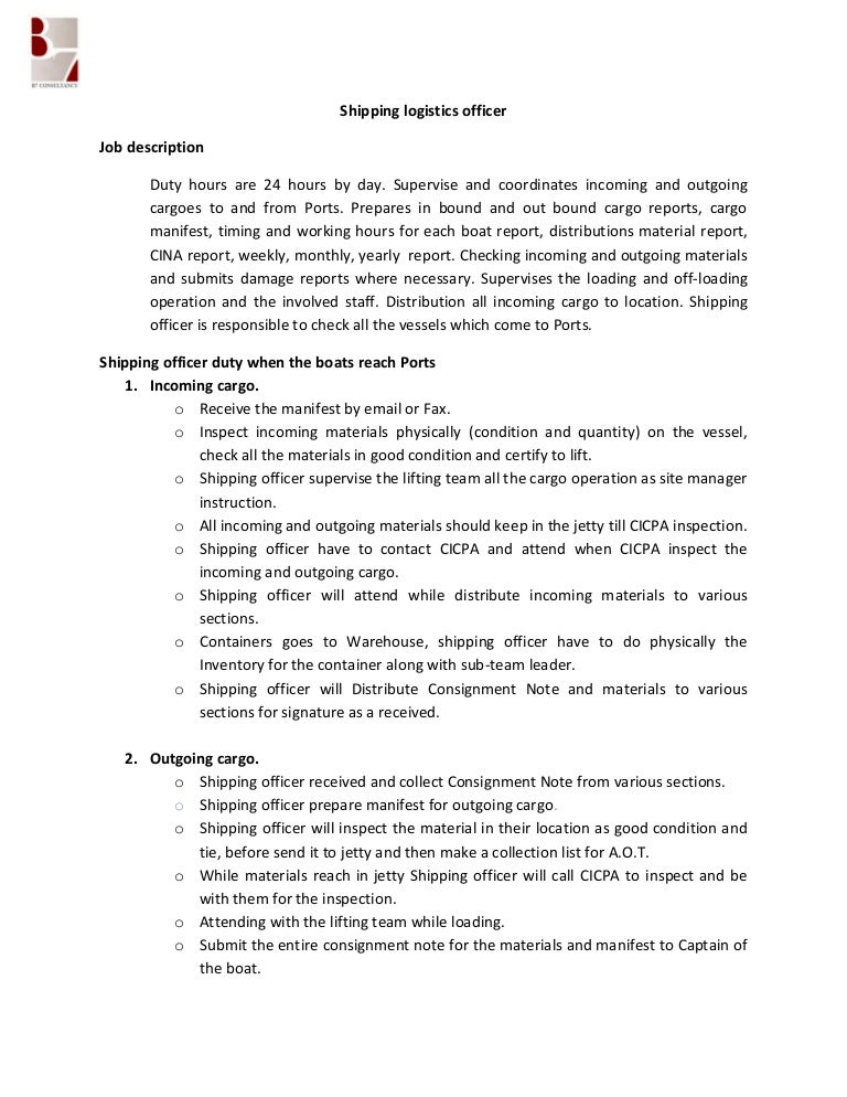 shipping manager job description
