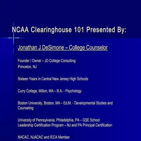 JDCC NCAA Clearinghouse | PPT