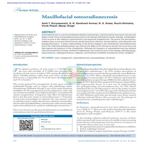 Osteoradionecrosis - Dr. Amit T. Suryawanshi (MDS).Kolhapur, Sangli & Pune.