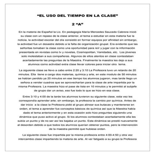 EL USO DEL TIEMPO EN LA CLASE