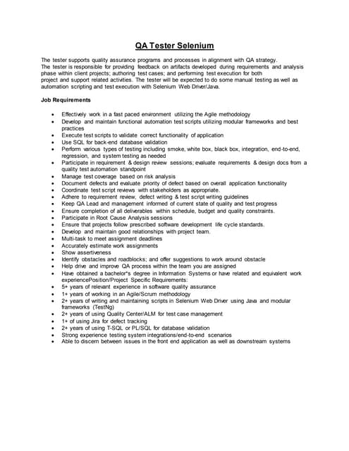 Urgently Required... QA Tester Selenium